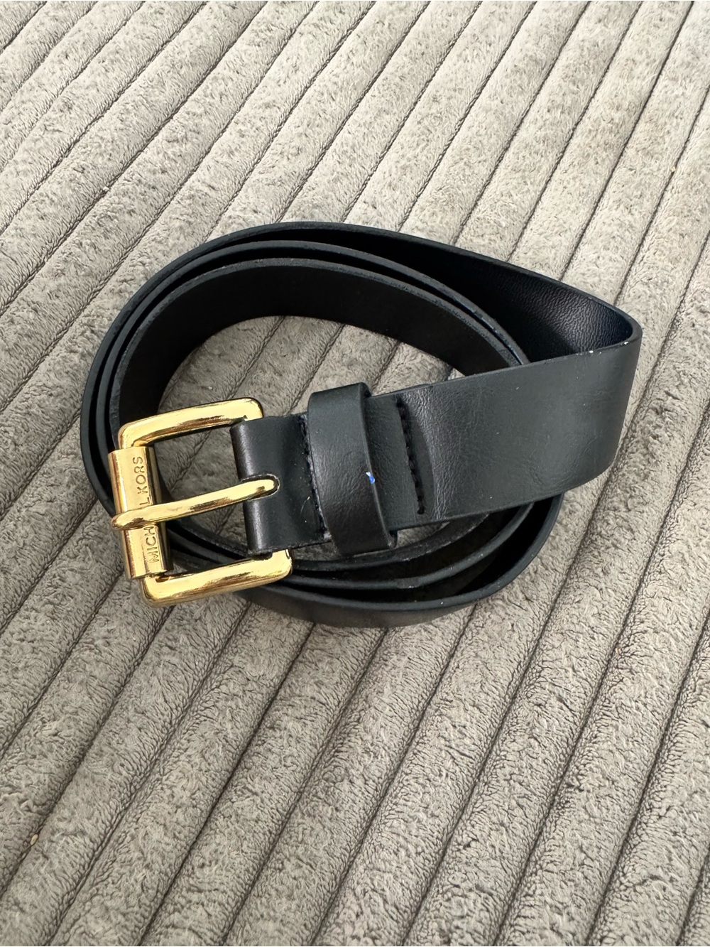 Michael Kors Black Leather Belt with Gold-Tone Buckle
